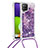 Custodia Silicone Cover Morbida Bling-Bling con Cinghia Cordino Mano S03 per Samsung Galaxy A22 4G Viola