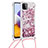 Custodia Silicone Cover Morbida Bling-Bling con Cinghia Cordino Mano S03 per Samsung Galaxy A22 5G Rosso