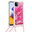 Custodia Silicone Cover Morbida Bling-Bling con Cinghia Cordino Mano S03 per Samsung Galaxy A22s 5G Rosa Caldo