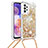 Custodia Silicone Cover Morbida Bling-Bling con Cinghia Cordino Mano S03 per Samsung Galaxy A23 4G Oro
