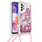 Custodia Silicone Cover Morbida Bling-Bling con Cinghia Cordino Mano S03 per Samsung Galaxy A23 4G Rosso