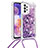 Custodia Silicone Cover Morbida Bling-Bling con Cinghia Cordino Mano S03 per Samsung Galaxy A23 4G Viola