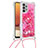 Custodia Silicone Cover Morbida Bling-Bling con Cinghia Cordino Mano S03 per Samsung Galaxy A32 5G Rosa Caldo