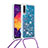 Custodia Silicone Cover Morbida Bling-Bling con Cinghia Cordino Mano S03 per Samsung Galaxy A50S Blu