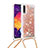 Custodia Silicone Cover Morbida Bling-Bling con Cinghia Cordino Mano S03 per Samsung Galaxy A50S Oro