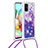 Custodia Silicone Cover Morbida Bling-Bling con Cinghia Cordino Mano S03 per Samsung Galaxy A71 4G A715 Viola