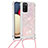 Custodia Silicone Cover Morbida Bling-Bling con Cinghia Cordino Mano S03 per Samsung Galaxy F02S SM-E025F Rosa