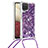 Custodia Silicone Cover Morbida Bling-Bling con Cinghia Cordino Mano S03 per Samsung Galaxy F12 Viola