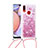 Custodia Silicone Cover Morbida Bling-Bling con Cinghia Cordino Mano S03 per Samsung Galaxy M01s