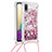 Custodia Silicone Cover Morbida Bling-Bling con Cinghia Cordino Mano S03 per Samsung Galaxy M02