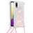 Custodia Silicone Cover Morbida Bling-Bling con Cinghia Cordino Mano S03 per Samsung Galaxy M02 Rosa