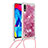 Custodia Silicone Cover Morbida Bling-Bling con Cinghia Cordino Mano S03 per Samsung Galaxy M10 Rosso