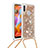 Custodia Silicone Cover Morbida Bling-Bling con Cinghia Cordino Mano S03 per Samsung Galaxy M11 Oro