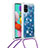Custodia Silicone Cover Morbida Bling-Bling con Cinghia Cordino Mano S03 per Samsung Galaxy M40S Blu