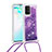 Custodia Silicone Cover Morbida Bling-Bling con Cinghia Cordino Mano S03 per Samsung Galaxy M80S Viola