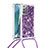 Custodia Silicone Cover Morbida Bling-Bling con Cinghia Cordino Mano S03 per Samsung Galaxy Note 20 5G Viola