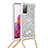 Custodia Silicone Cover Morbida Bling-Bling con Cinghia Cordino Mano S03 per Samsung Galaxy S20 FE (2022) 5G Argento