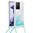 Custodia Silicone Cover Morbida Bling-Bling con Cinghia Cordino Mano S03 per Xiaomi Mi 11T 5G Cielo Blu