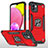 Custodia Silicone e Plastica Opaca Cover con Magnetico Anello Supporto MQ1 per Samsung Galaxy A03 Rosso