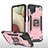 Custodia Silicone e Plastica Opaca Cover con Magnetico Anello Supporto MQ1 per Samsung Galaxy F12 Oro Rosa