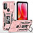 Custodia Silicone e Plastica Opaca Cover con Magnetico Anello Supporto MQ3 per Motorola Moto G Play Gen 2 Oro Rosa