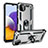 Custodia Silicone e Plastica Opaca Cover con Magnetico Anello Supporto MQ3 per Samsung Galaxy A22s 5G Argento
