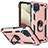 Custodia Silicone e Plastica Opaca Cover con Magnetico Anello Supporto MQ3 per Samsung Galaxy F12 Oro Rosa