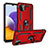 Custodia Silicone e Plastica Opaca Cover con Magnetico Anello Supporto MQ3 per Samsung Galaxy F42 5G Rosso