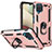 Custodia Silicone e Plastica Opaca Cover con Magnetico Anello Supporto MQ3 per Samsung Galaxy M12 Oro Rosa