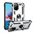 Custodia Silicone e Plastica Opaca Cover con Magnetico Anello Supporto MQ3 per Xiaomi Poco M5S Argento