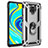 Custodia Silicone e Plastica Opaca Cover con Magnetico Anello Supporto MQ3 per Xiaomi Redmi Note 9 Pro Argento