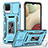 Custodia Silicone e Plastica Opaca Cover con Magnetico Anello Supporto MQ4 per Samsung Galaxy M12 Cielo Blu