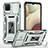 Custodia Silicone e Plastica Opaca Cover con Magnetico Anello Supporto MQ4 per Samsung Galaxy M12 Grigio