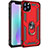 Custodia Silicone e Plastica Opaca Cover con Magnetico Anello Supporto per Apple iPhone 11 Pro Max Rosso