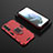 Custodia Silicone e Plastica Opaca Cover con Magnetico Anello Supporto per Samsung Galaxy S22 5G Rosso