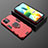 Custodia Silicone e Plastica Opaca Cover con Magnetico Anello Supporto per Xiaomi Poco C50 Rosso
