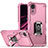 Custodia Silicone e Plastica Opaca Cover con Magnetico Anello Supporto QW1 per Samsung Galaxy A03 Core Oro Rosa