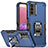 Custodia Silicone e Plastica Opaca Cover con Magnetico Anello Supporto QW1 per Samsung Galaxy M02s Blu