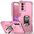 Custodia Silicone e Plastica Opaca Cover con Magnetico Anello Supporto QW1 per Samsung Galaxy M02s Oro Rosa