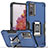 Custodia Silicone e Plastica Opaca Cover con Magnetico Anello Supporto QW1 per Samsung Galaxy S20 FE 4G Blu