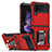 Custodia Silicone e Plastica Opaca Cover con Magnetico Anello Supporto QW1 per Samsung Galaxy Z Flip3 5G Rosso