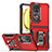 Custodia Silicone e Plastica Opaca Cover con Magnetico Anello Supporto QW3 per Huawei P60 Pocket Rosso