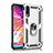 Custodia Silicone e Plastica Opaca Cover con Magnetico Anello Supporto R02 per Samsung Galaxy A70 Argento