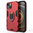 Custodia Silicone e Plastica Opaca Cover con Magnetico Anello Supporto S01 per Apple iPhone 13 Mini Rosso