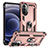 Custodia Silicone e Plastica Opaca Cover con Magnetico Anello Supporto S01 per Motorola Moto Edge (2022) 5G Oro Rosa
