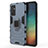 Custodia Silicone e Plastica Opaca Cover con Magnetico Anello Supporto S01 per Samsung Galaxy A82 5G Blu