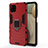 Custodia Silicone e Plastica Opaca Cover con Magnetico Anello Supporto S01 per Samsung Galaxy F12 Rosso