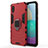 Custodia Silicone e Plastica Opaca Cover con Magnetico Anello Supporto S01 per Samsung Galaxy M02 Rosso