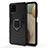 Custodia Silicone e Plastica Opaca Cover con Magnetico Anello Supporto S01 per Samsung Galaxy M12 Nero