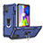 Custodia Silicone e Plastica Opaca Cover con Magnetico Anello Supporto S01 per Samsung Galaxy M51 Blu